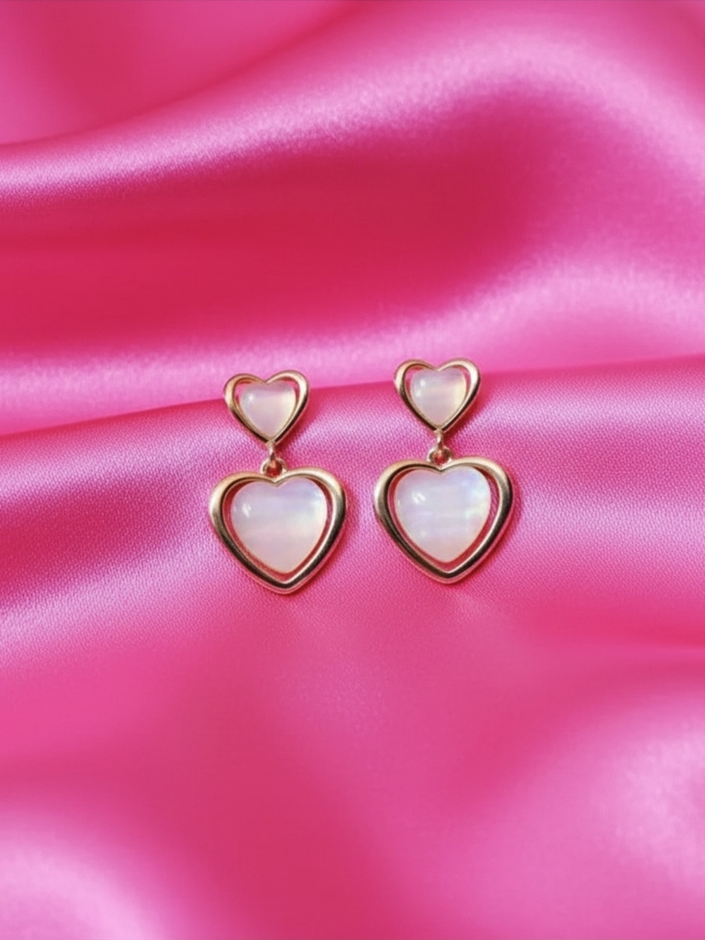925 Silver Needle Gold‎ Heart Drop Earrings with Opalescent Inlay